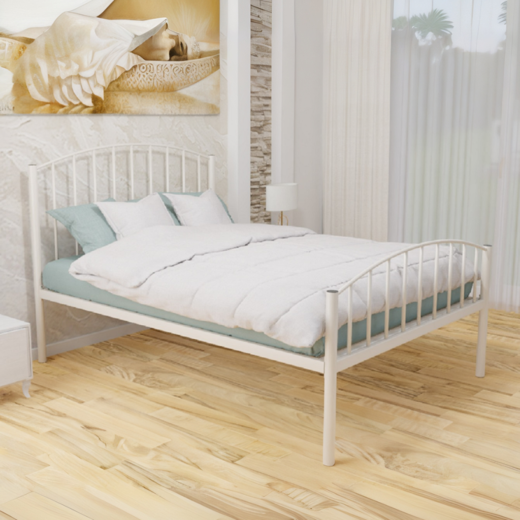 Wholesale Beds Francesca Wrought Iron Bed Frame-Ivory-Low Foot End-Double
