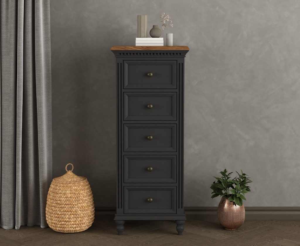 Francis Oak and Charcoal Grey Painted 5 Drawer Tallboy