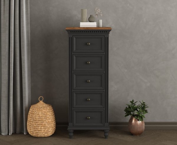 Francis Oak and Charcoal Grey Painted 5 Drawer Tallboy | Bed Sava