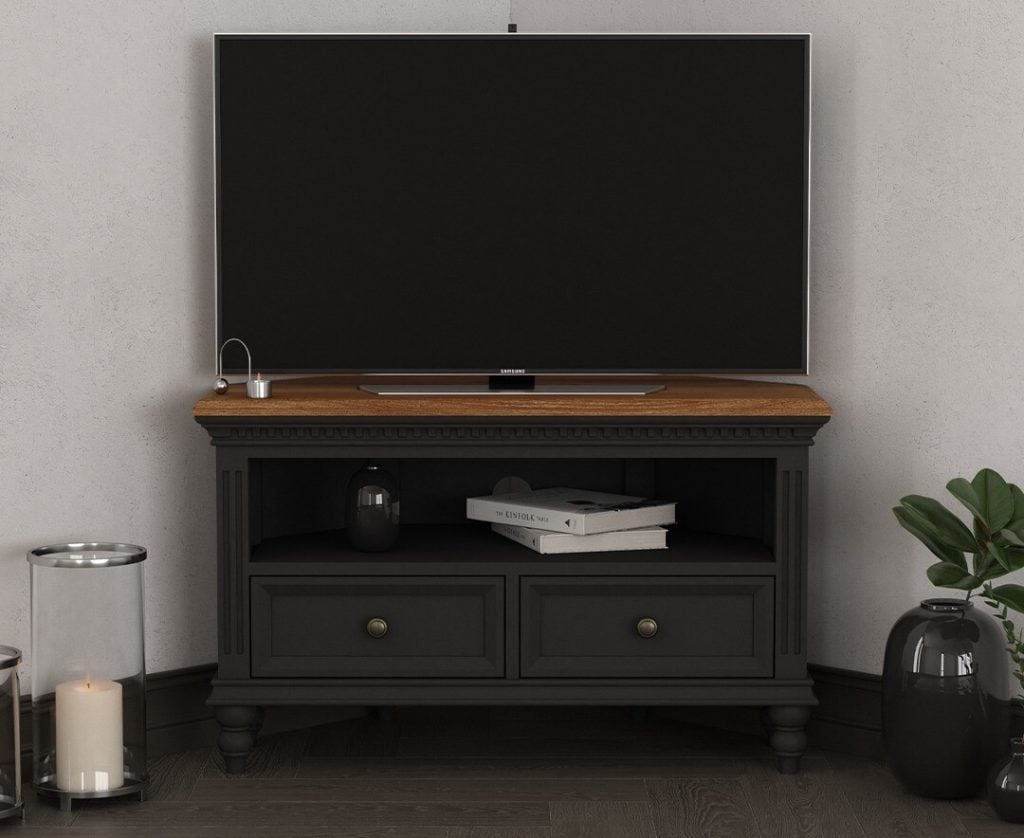 Francis Oak and Charcoal Grey Painted Corner TV Cabinet