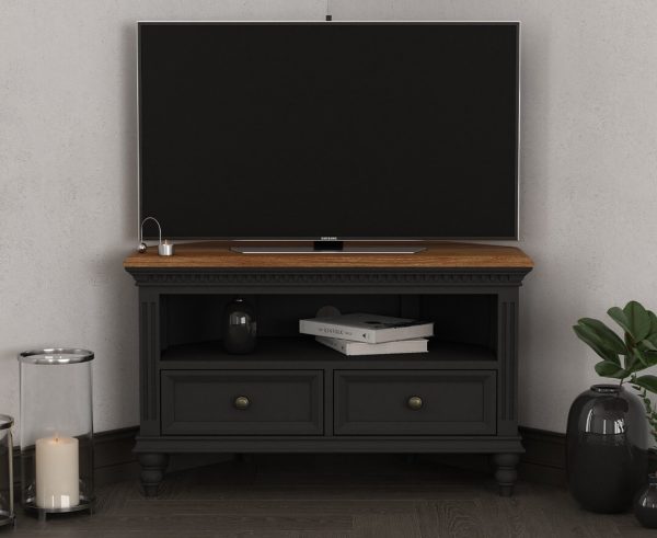 Francis Oak and Charcoal Grey Painted Corner TV Cabinet | Bed Sava