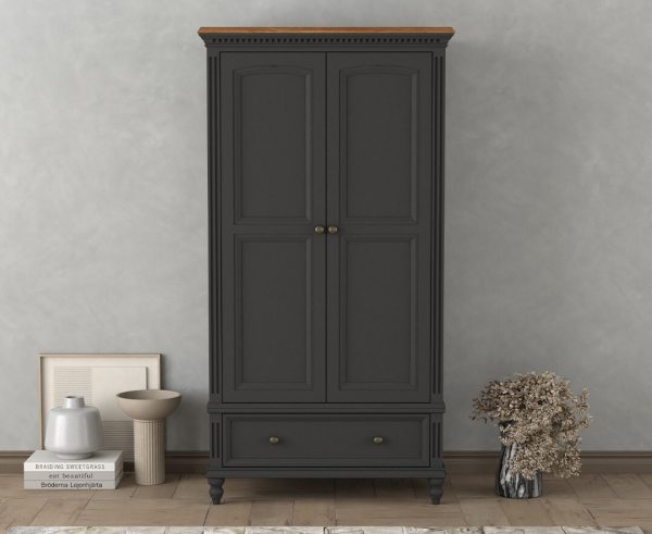 Francis Oak and Charcoal Grey Painted Double Wardrobe | Bed Sava