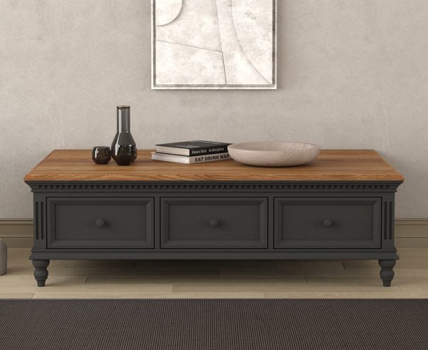 Francis Oak and Charcoal Grey Painted 6 Drawer Extra Large Coffee Table | Bed Sava