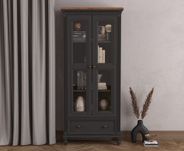 Francis Oak and Charcoal Grey Painted Glazed Display Cabinet | Bed Sava