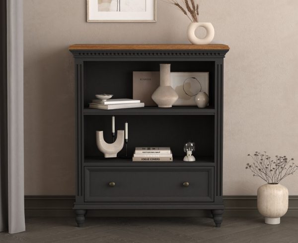 Francis Oak and Charcoal Grey Painted Low Bookcase | Bed Sava