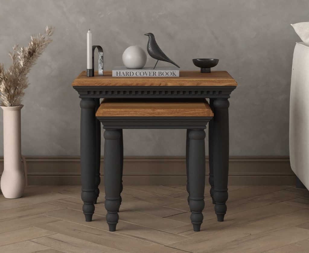 Francis Oak and Charcoal Grey Painted Nest Of Tables