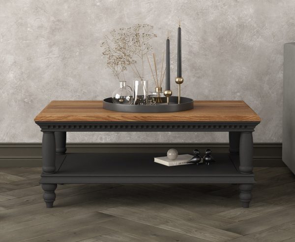 Francis Oak and Charcoal Grey Painted Petite Coffee Table | Bed Sava