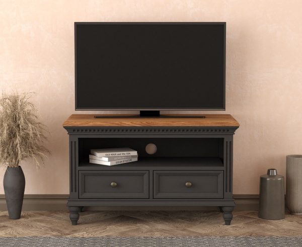 Francis Oak and Charcoal Grey Painted Small TV Cabinet | Bed Sava