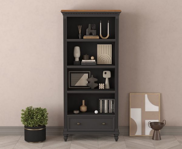 Francis Oak and Charcoal Grey Painted Tall Bookcase | Bed Sava