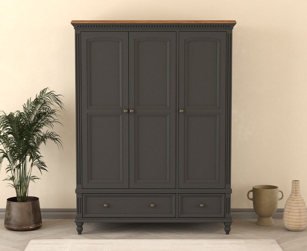 Francis Oak and Charcoal Grey Painted Triple Wardrobe