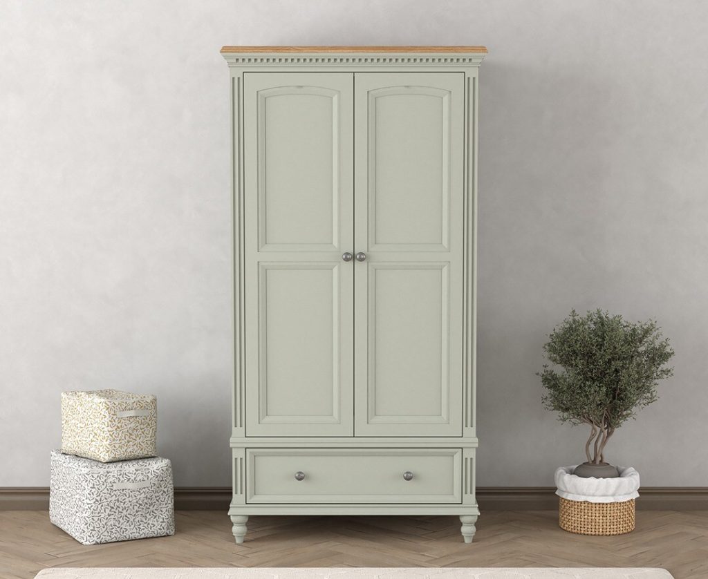 Francis Oak and Soft Green Painted Double Wardrobe