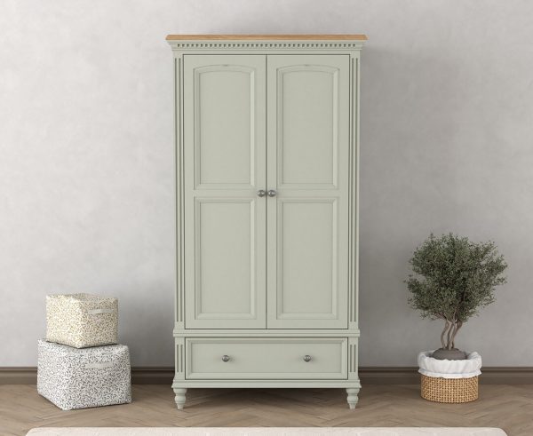 Francis Oak and Soft Green Painted Double Wardrobe | Bed Sava