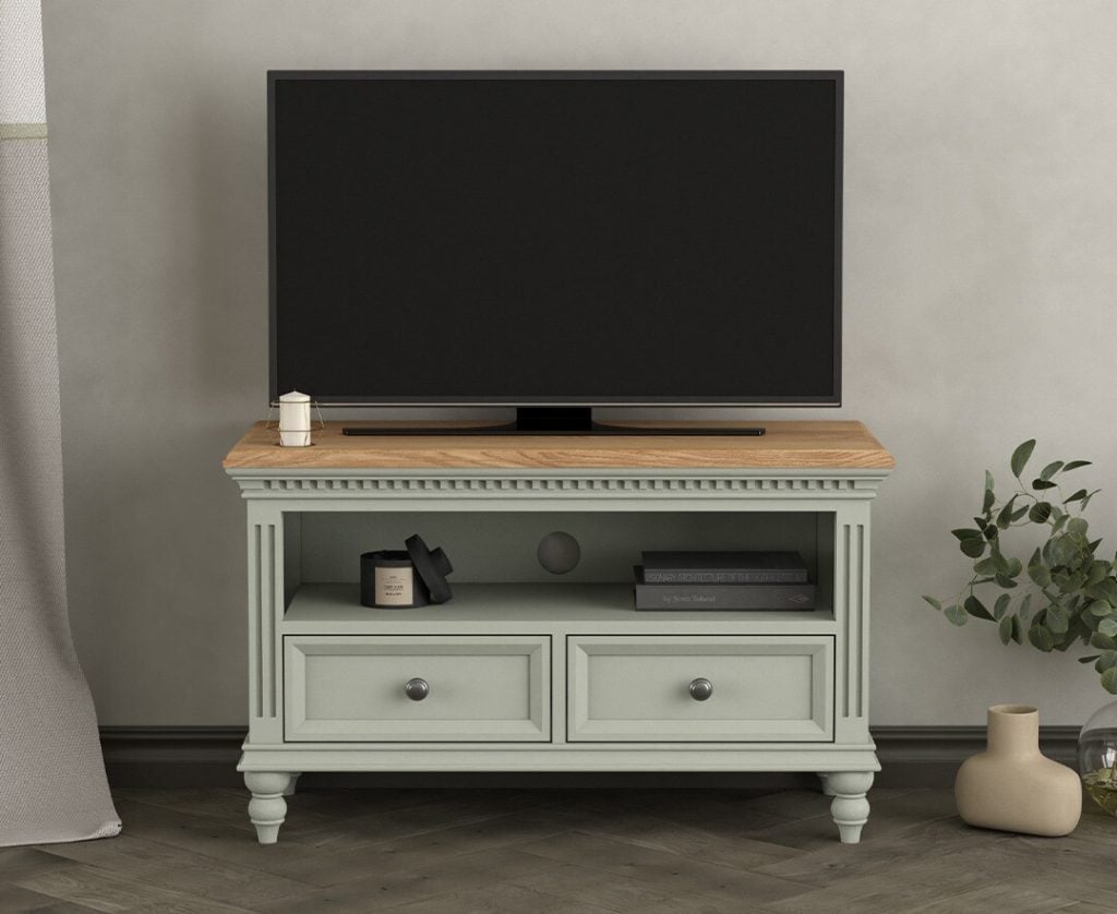 Francis Oak and Soft Green Painted Corner TV Cabinet