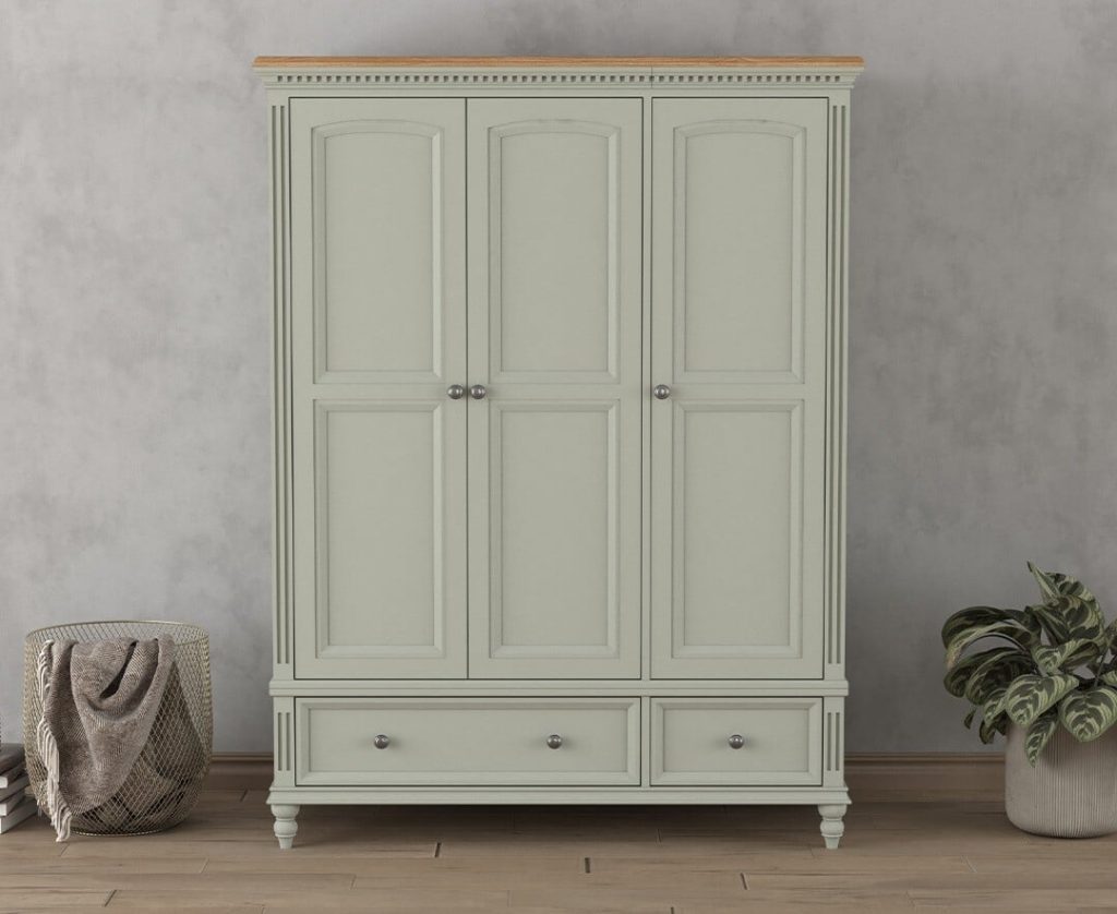 Francis Oak and Soft Green Painted Triple Wardrobe