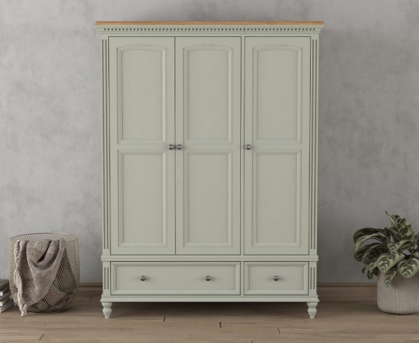 Francis Oak and Soft Green Painted Triple Wardrobe | Bed Sava