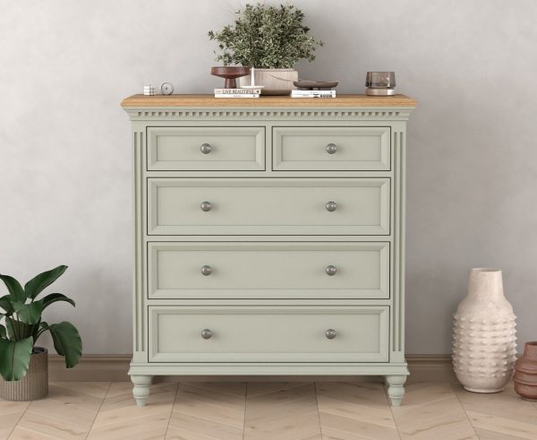 Francis Oak and Soft Green Painted 2 Over 3 Chest of Drawers | Bed Sava
