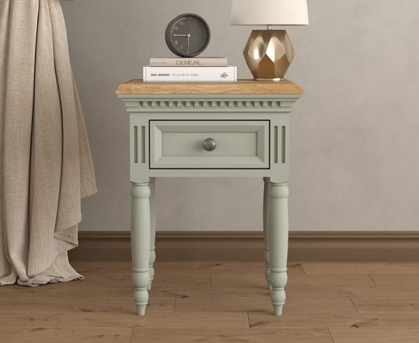 Francis Oak and Soft Green Painted Bedside Table | Bed Sava