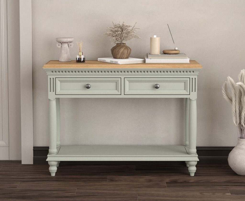 Francis Oak and Soft Green Painted Console Table