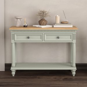 Francis Oak and Soft Green Painted Console Table | Bed Sava