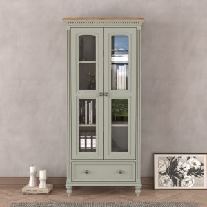 Francis Oak and Soft Green Painted Glazed Display Cabinet | Bed Sava