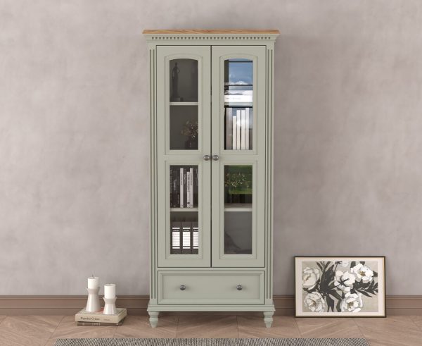 Francis Oak and Soft Green Painted Glazed Display Cabinet | Bed Sava