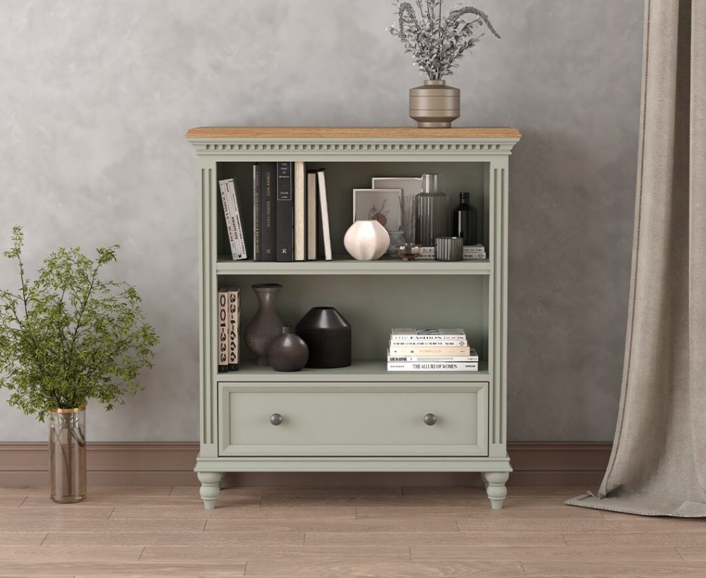 Francis Oak and Soft Green Painted Low Bookcase