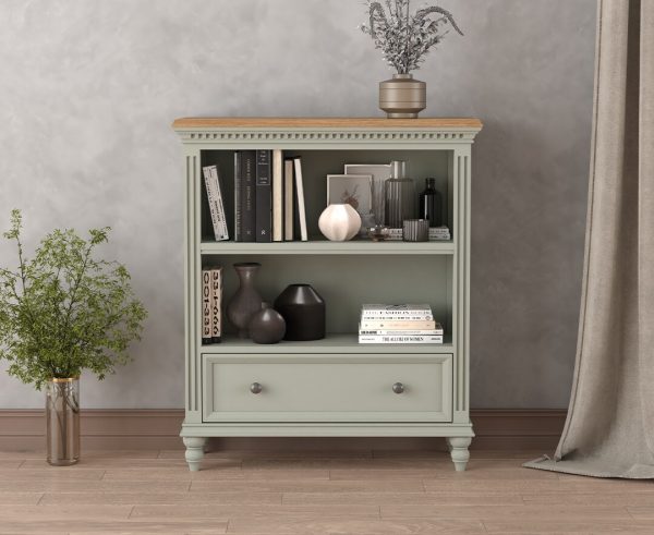 Francis Oak and Soft Green Painted Low Bookcase | Bed Sava