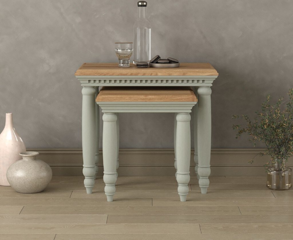 Francis Oak and Soft Green Painted Nest Of Tables