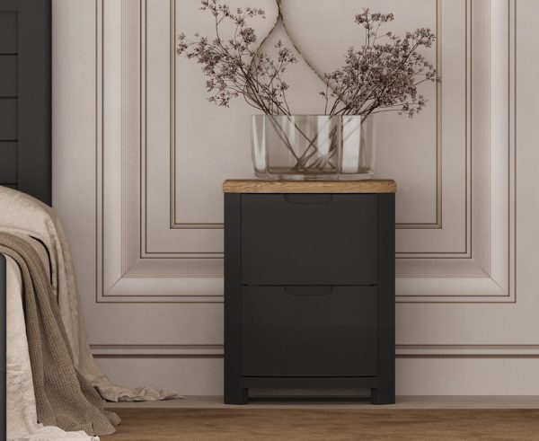Bradwell Oak and Charcoal Painted 2 Drawer Bedside Chest | Bed Sava