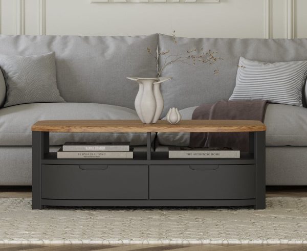 Bradwell Oak and Charcoal Painted 4 Drawer Coffee Table | Bed Sava