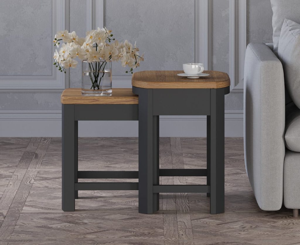 Bradwell Oak and Charcoal Painted Nest of Tables