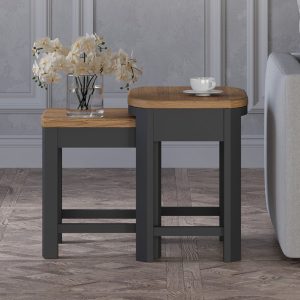 Bradwell Oak and Charcoal Painted Nest of Tables | Bed Sava