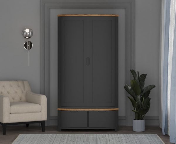 Bradwell Oak and Charcoal Painted Double Wardrobe | Bed Sava