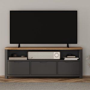 Bradwell Oak and Charcoal Painted Large TV Unit | Bed Sava