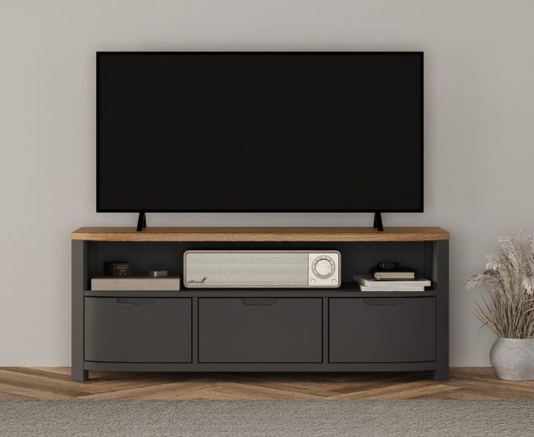 Bradwell Oak and Charcoal Painted Large TV Unit | Bed Sava