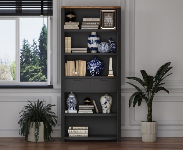 Bradwell Oak and Charcoal Painted Tall Bookcase | Bed Sava
