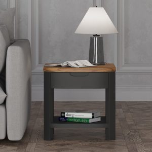Bradwell Oak and Charcoal Painted 1 Drawer Lamp Table | Bed Sava