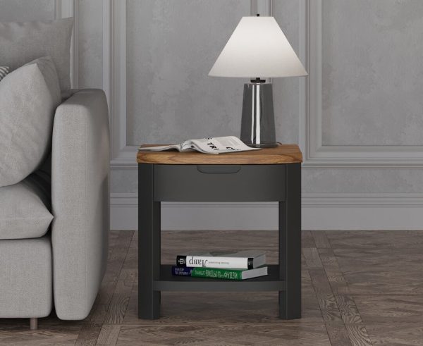 Bradwell Oak and Charcoal Painted 1 Drawer Lamp Table | Bed Sava