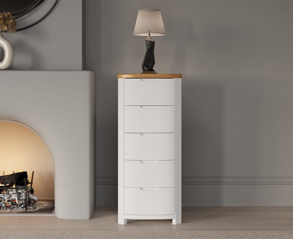 Bradwell Oak and Signal White Painted 5 Drawer Tallboy