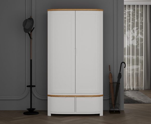 Bradwell Oak and Signal White Painted Double Wardrobe | Bed Sava