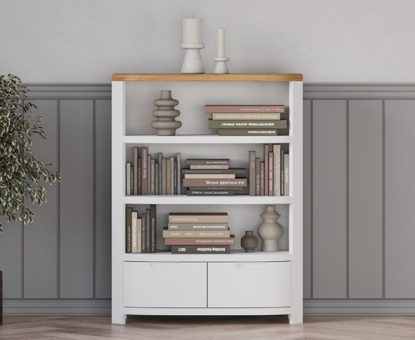 Bradwell Oak and Signal White Painted Small Bookcase | Bed Sava