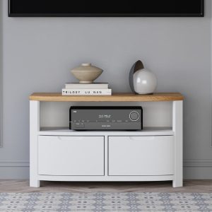 Bradwell Oak and Signal White Painted Small TV Unit | Bed Sava