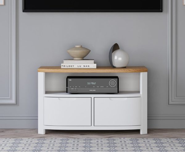 Bradwell Oak and Signal White Painted Small TV Unit | Bed Sava