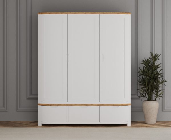 Bradwell Oak and Signal White Painted Triple Wardrobe | Bed Sava