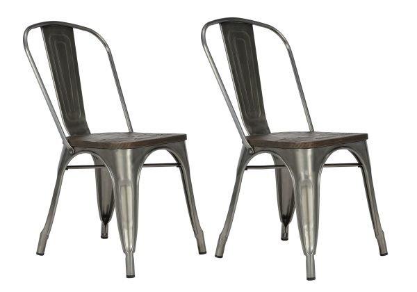 Dorel Fusion Metal Dining Chair Set of 2 Gun Metal | Bed Sava