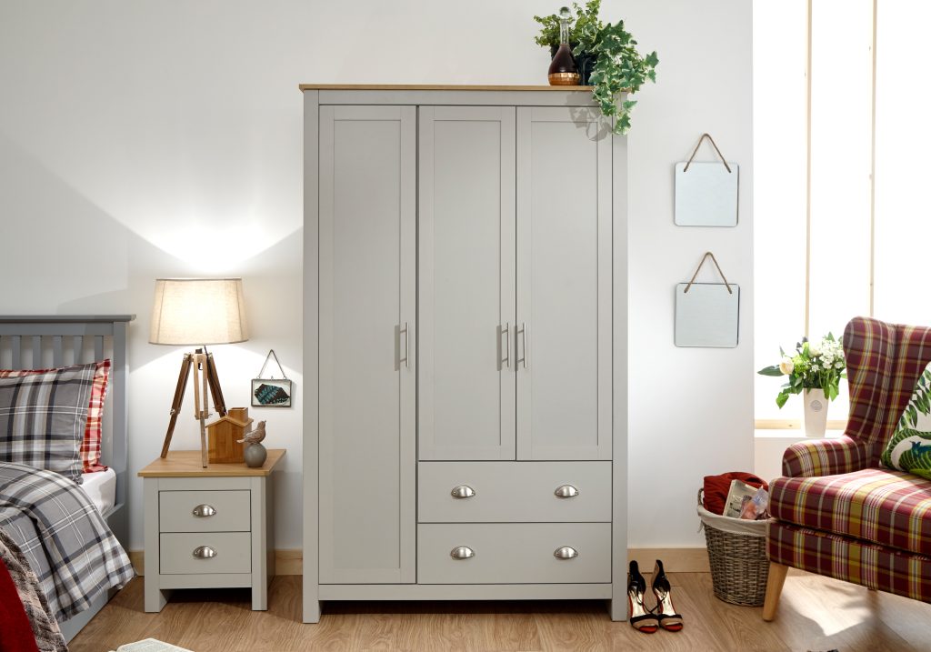 GFW Lancaster 3 Door 2 Drawer Wardrobe-Grey