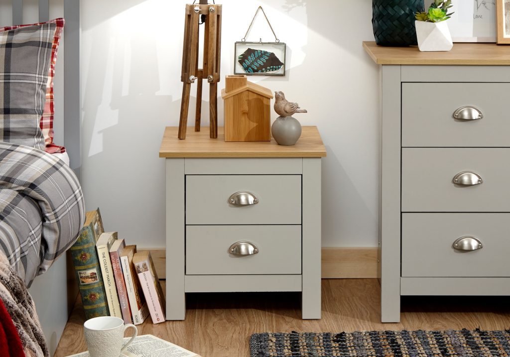 GFW Lancaster 2 Drawer Bedside -Grey