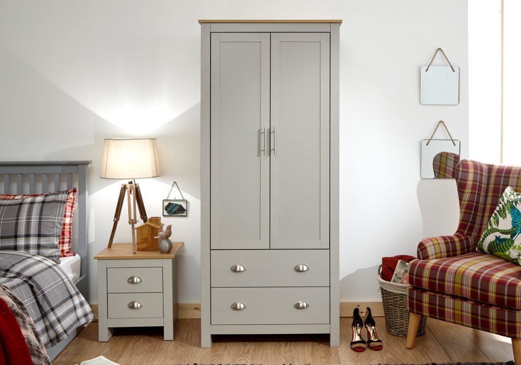 GFW Lancaster 2 Door 2 Drawer Wardrobe-Grey
