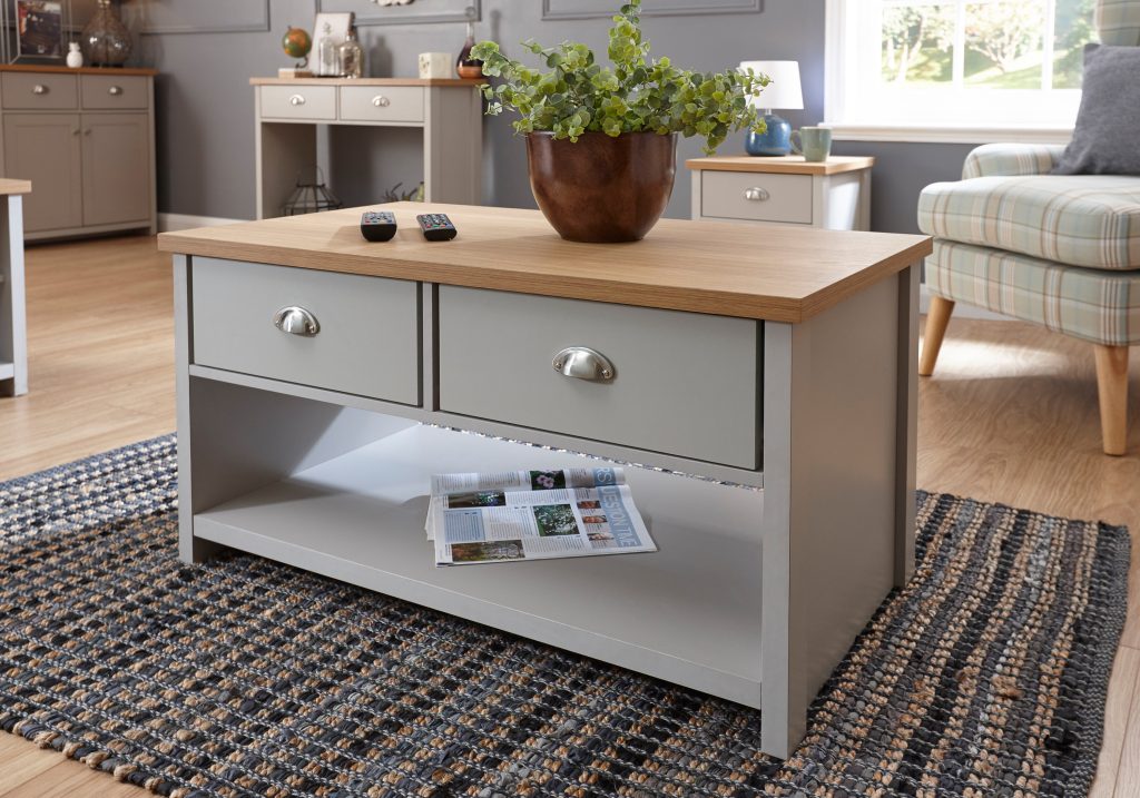 GFW Lancaster 2 Drawer Coffee Table-Grey