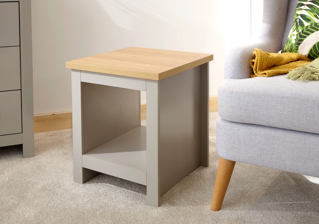 GFW Lancaster Side Table With Shelf -Grey